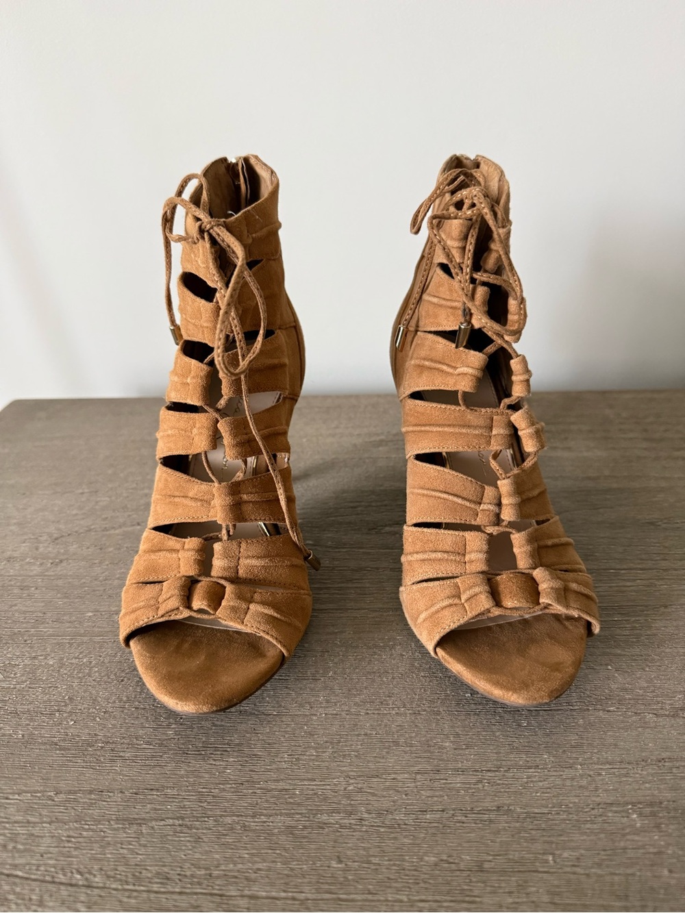 Jessica Simpson Mahiri Strappy Lace-Up Suede High Heel Sandals in Tan Size 7 - Picture 2 of 8
